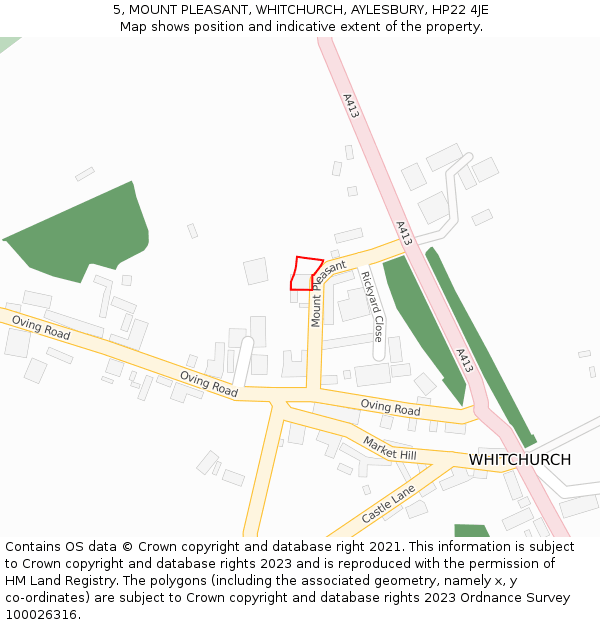 5, MOUNT PLEASANT, WHITCHURCH, AYLESBURY, HP22 4JE: Location map and indicative extent of plot