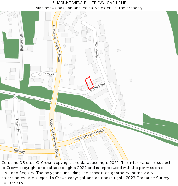 5, MOUNT VIEW, BILLERICAY, CM11 1HB: Location map and indicative extent of plot