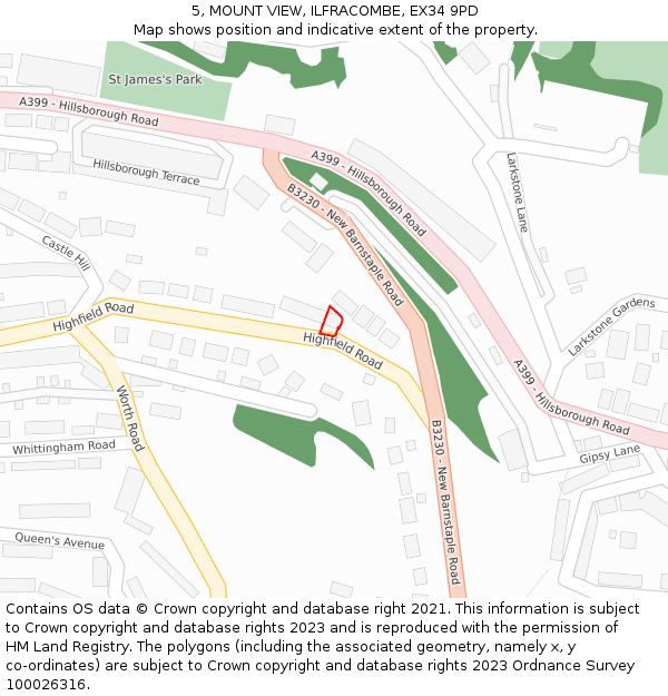 5, MOUNT VIEW, ILFRACOMBE, EX34 9PD: Location map and indicative extent of plot