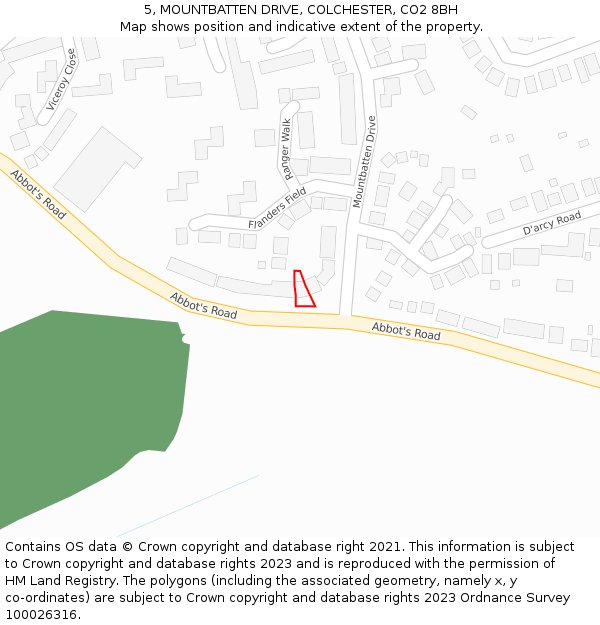 5, MOUNTBATTEN DRIVE, COLCHESTER, CO2 8BH: Location map and indicative extent of plot