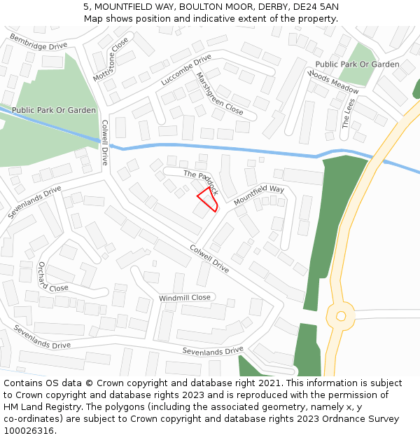 5, MOUNTFIELD WAY, BOULTON MOOR, DERBY, DE24 5AN: Location map and indicative extent of plot