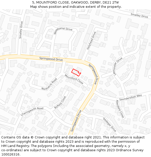 5, MOUNTFORD CLOSE, OAKWOOD, DERBY, DE21 2TW: Location map and indicative extent of plot