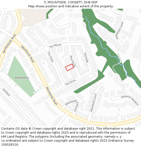 5, MOUNTSIDE, CONSETT, DH8 0DP: Location map and indicative extent of plot