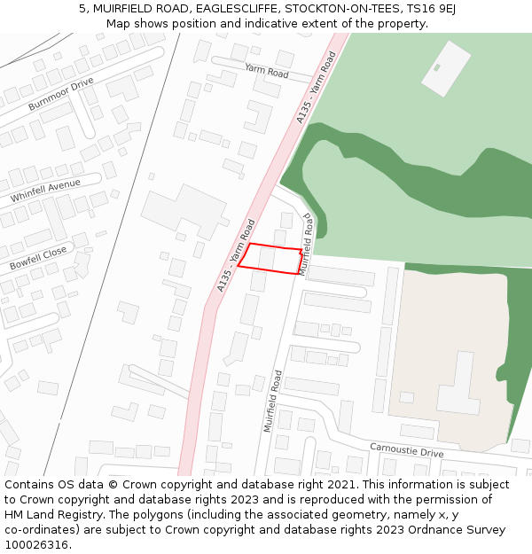 5, MUIRFIELD ROAD, EAGLESCLIFFE, STOCKTON-ON-TEES, TS16 9EJ: Location map and indicative extent of plot