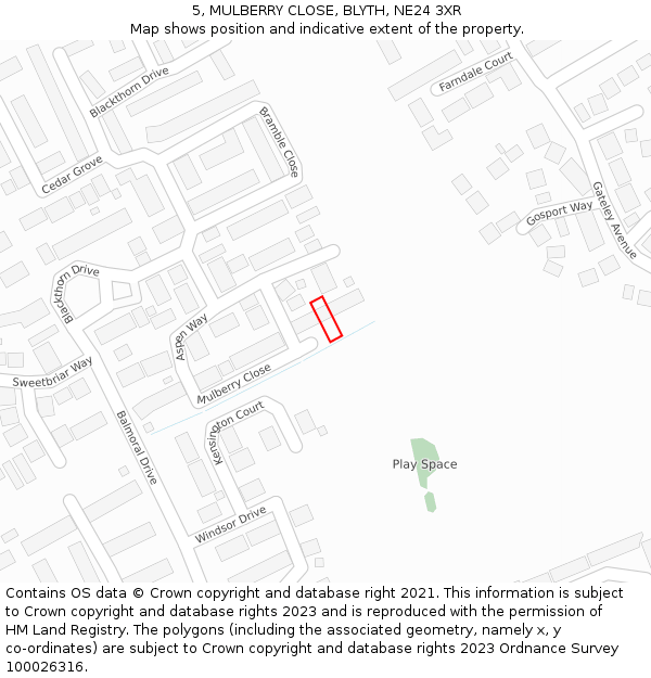 5, MULBERRY CLOSE, BLYTH, NE24 3XR: Location map and indicative extent of plot