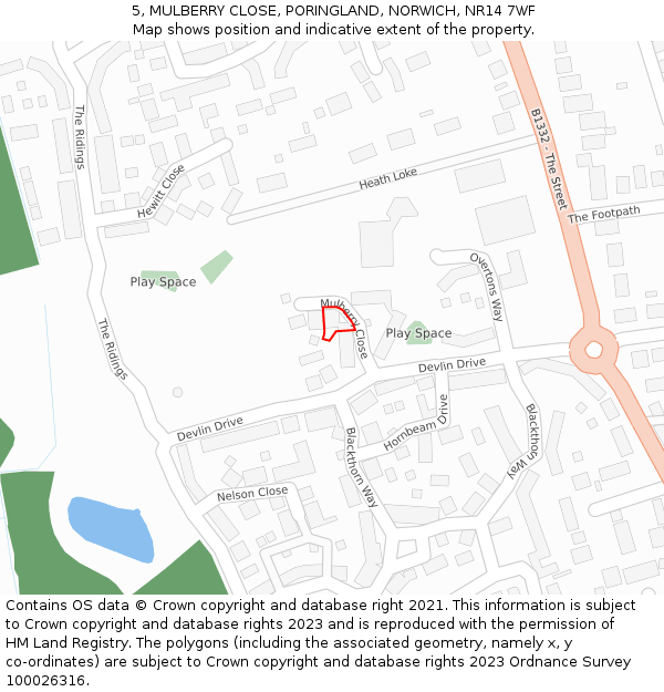 5, MULBERRY CLOSE, PORINGLAND, NORWICH, NR14 7WF: Location map and indicative extent of plot