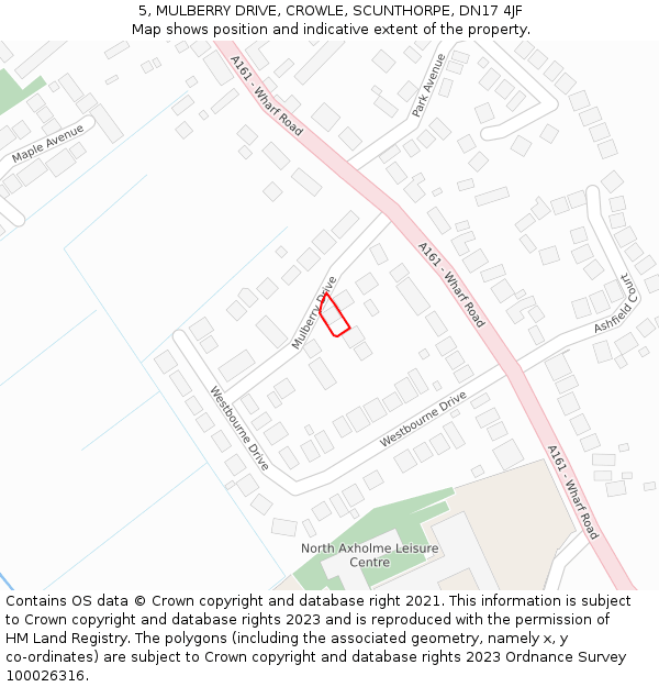 5, MULBERRY DRIVE, CROWLE, SCUNTHORPE, DN17 4JF: Location map and indicative extent of plot