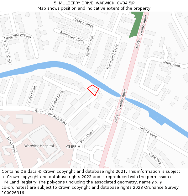 5, MULBERRY DRIVE, WARWICK, CV34 5JP: Location map and indicative extent of plot