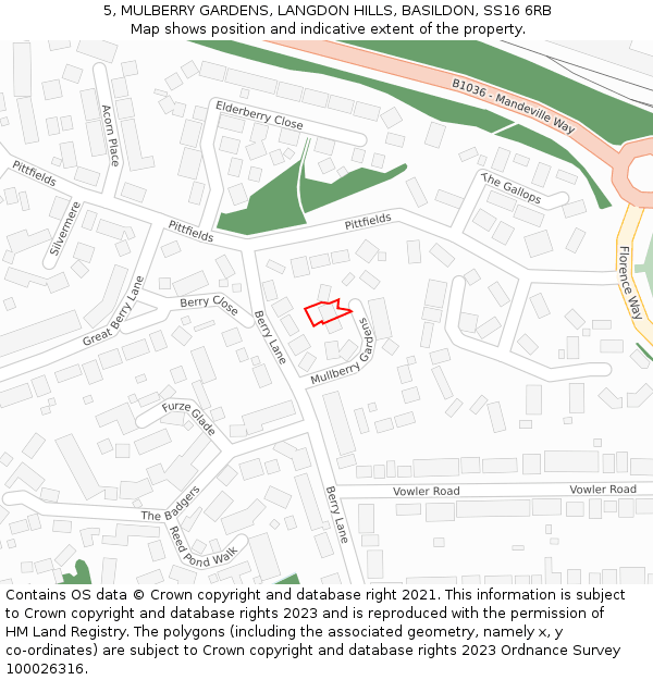 5, MULBERRY GARDENS, LANGDON HILLS, BASILDON, SS16 6RB: Location map and indicative extent of plot