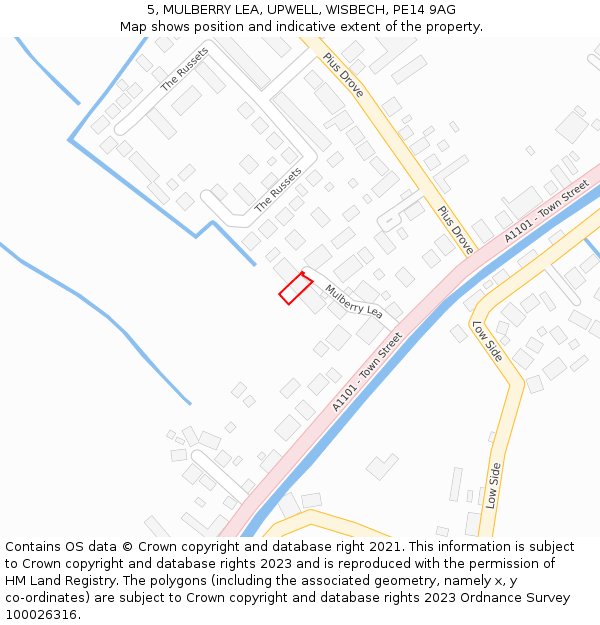 5, MULBERRY LEA, UPWELL, WISBECH, PE14 9AG: Location map and indicative extent of plot