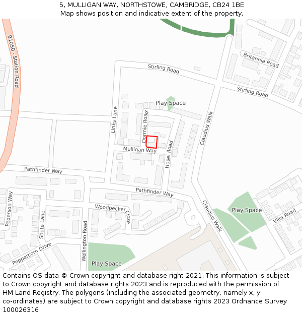 5, MULLIGAN WAY, NORTHSTOWE, CAMBRIDGE, CB24 1BE: Location map and indicative extent of plot