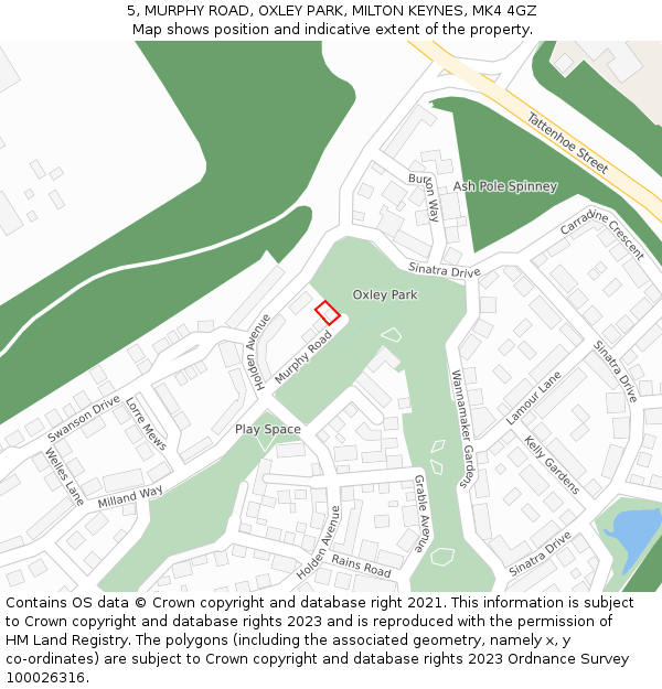 5, MURPHY ROAD, OXLEY PARK, MILTON KEYNES, MK4 4GZ: Location map and indicative extent of plot