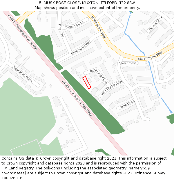 5, MUSK ROSE CLOSE, MUXTON, TELFORD, TF2 8RW: Location map and indicative extent of plot