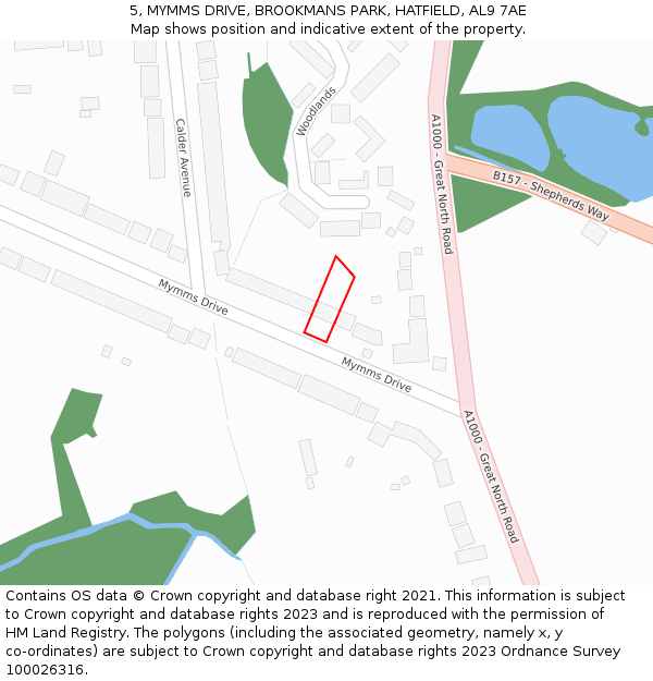 5, MYMMS DRIVE, BROOKMANS PARK, HATFIELD, AL9 7AE: Location map and indicative extent of plot