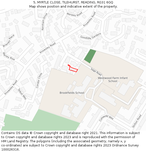 5, MYRTLE CLOSE, TILEHURST, READING, RG31 6GQ: Location map and indicative extent of plot