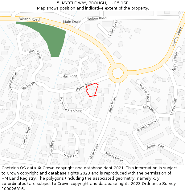 5, MYRTLE WAY, BROUGH, HU15 1SR: Location map and indicative extent of plot