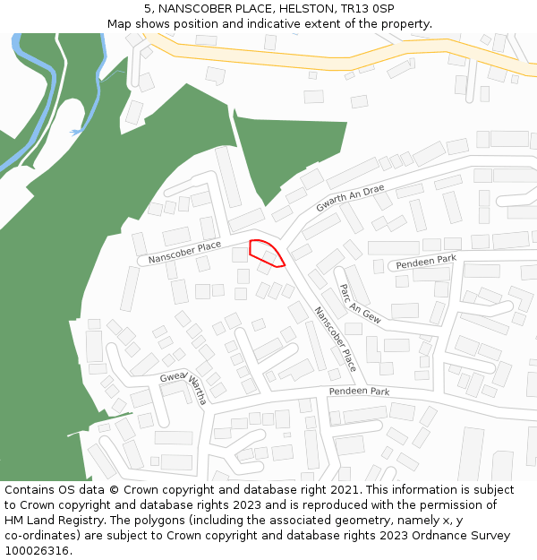 5, NANSCOBER PLACE, HELSTON, TR13 0SP: Location map and indicative extent of plot