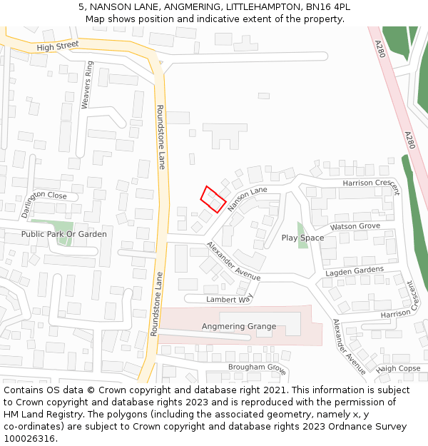 5, NANSON LANE, ANGMERING, LITTLEHAMPTON, BN16 4PL: Location map and indicative extent of plot