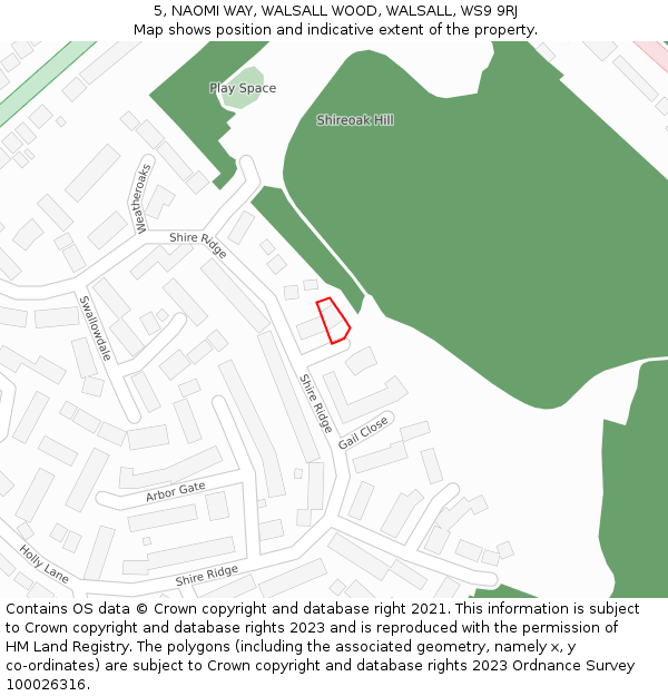 5, NAOMI WAY, WALSALL WOOD, WALSALL, WS9 9RJ: Location map and indicative extent of plot