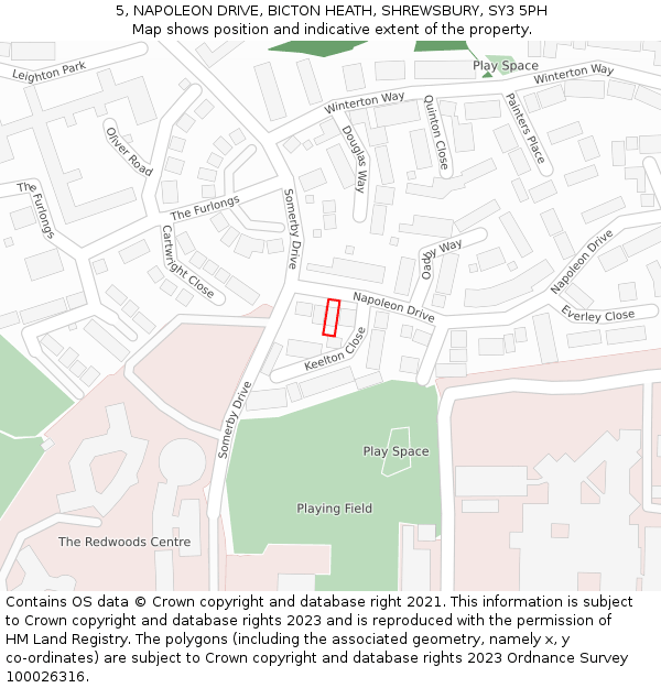 5, NAPOLEON DRIVE, BICTON HEATH, SHREWSBURY, SY3 5PH: Location map and indicative extent of plot