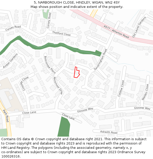 5, NARBOROUGH CLOSE, HINDLEY, WIGAN, WN2 4SY: Location map and indicative extent of plot