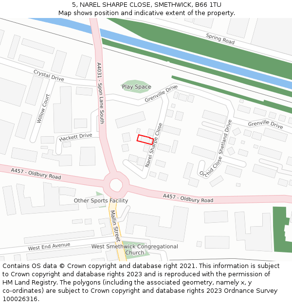 5, NAREL SHARPE CLOSE, SMETHWICK, B66 1TU: Location map and indicative extent of plot