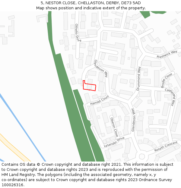 5, NESTOR CLOSE, CHELLASTON, DERBY, DE73 5AD: Location map and indicative extent of plot