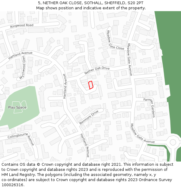 5, NETHER OAK CLOSE, SOTHALL, SHEFFIELD, S20 2PT: Location map and indicative extent of plot