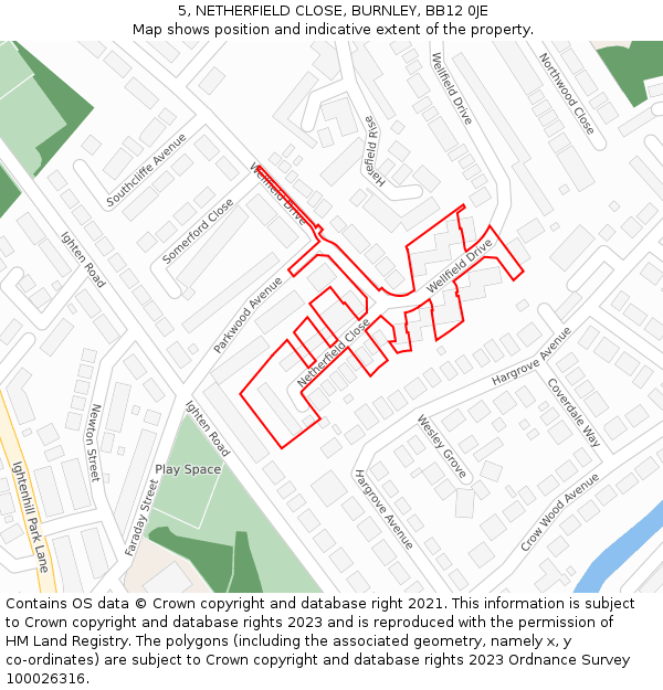 5, NETHERFIELD CLOSE, BURNLEY, BB12 0JE: Location map and indicative extent of plot