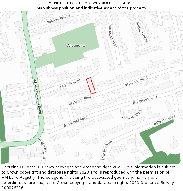 5, NETHERTON ROAD, WEYMOUTH, DT4 8SB: Location map and indicative extent of plot