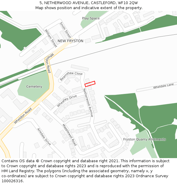 5, NETHERWOOD AVENUE, CASTLEFORD, WF10 2QW: Location map and indicative extent of plot