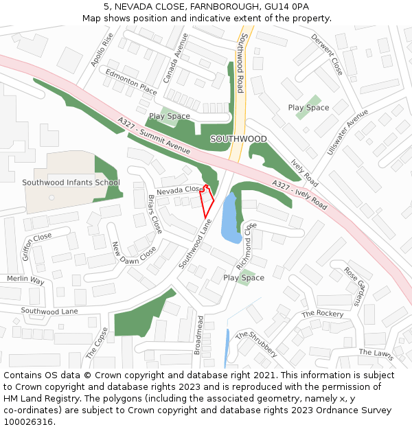 5, NEVADA CLOSE, FARNBOROUGH, GU14 0PA: Location map and indicative extent of plot
