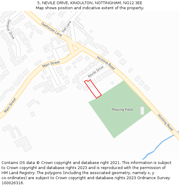 5, NEVILE DRIVE, KINOULTON, NOTTINGHAM, NG12 3EE: Location map and indicative extent of plot