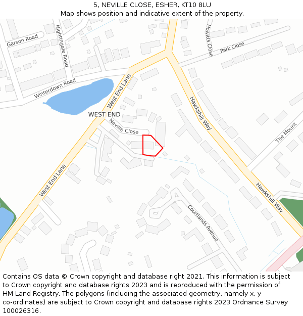 5, NEVILLE CLOSE, ESHER, KT10 8LU: Location map and indicative extent of plot