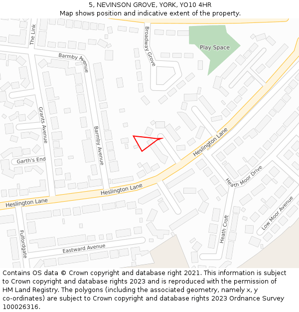 5, NEVINSON GROVE, YORK, YO10 4HR: Location map and indicative extent of plot