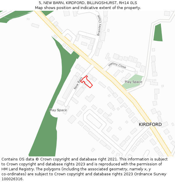 5, NEW BARN, KIRDFORD, BILLINGSHURST, RH14 0LS: Location map and indicative extent of plot