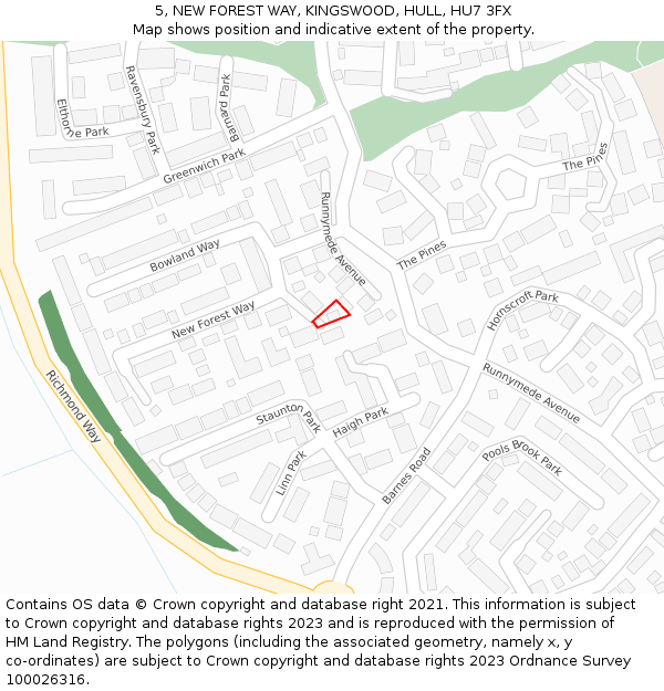 5, NEW FOREST WAY, KINGSWOOD, HULL, HU7 3FX: Location map and indicative extent of plot