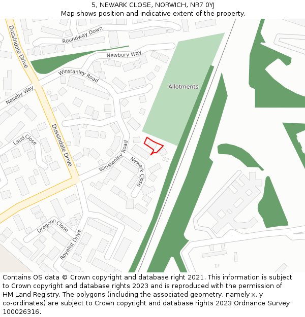 5, NEWARK CLOSE, NORWICH, NR7 0YJ: Location map and indicative extent of plot