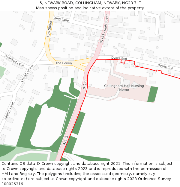 5, NEWARK ROAD, COLLINGHAM, NEWARK, NG23 7LE: Location map and indicative extent of plot