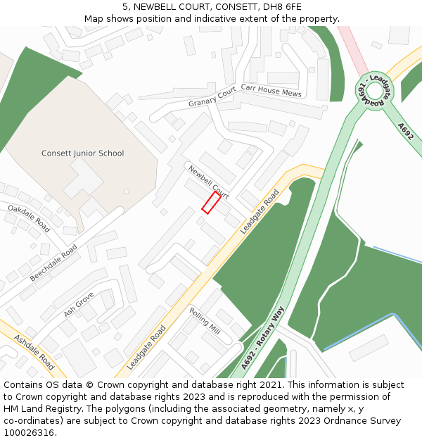 5, NEWBELL COURT, CONSETT, DH8 6FE: Location map and indicative extent of plot