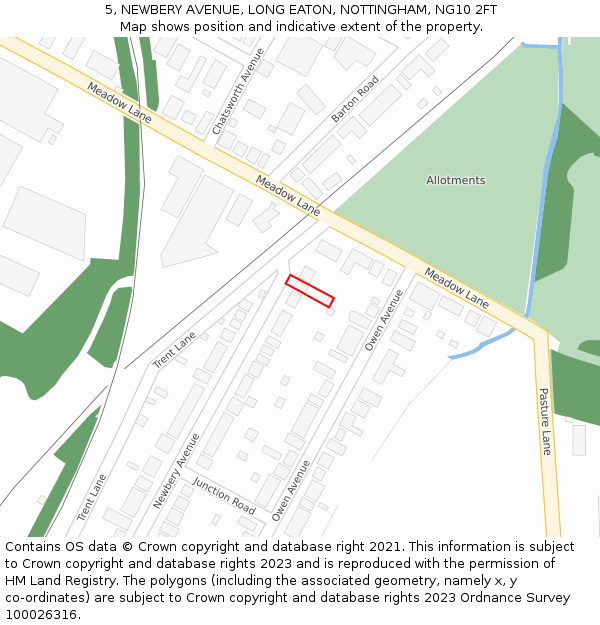 5, NEWBERY AVENUE, LONG EATON, NOTTINGHAM, NG10 2FT: Location map and indicative extent of plot