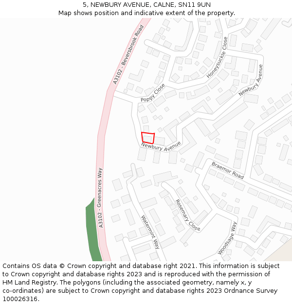 5, NEWBURY AVENUE, CALNE, SN11 9UN: Location map and indicative extent of plot