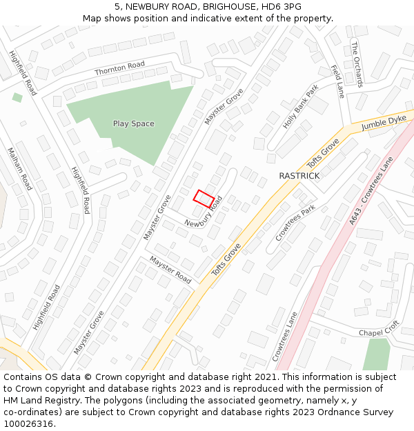 5, NEWBURY ROAD, BRIGHOUSE, HD6 3PG: Location map and indicative extent of plot