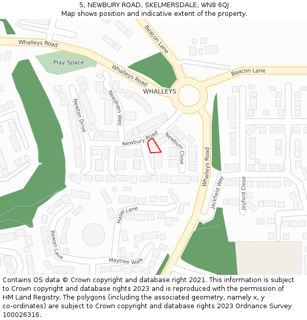 5, NEWBURY ROAD, SKELMERSDALE, WN8 6QJ: Location map and indicative extent of plot