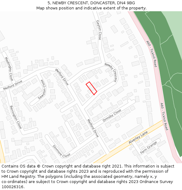 5, NEWBY CRESCENT, DONCASTER, DN4 9BG: Location map and indicative extent of plot