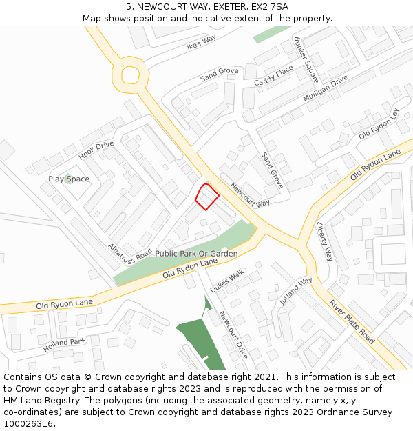 5, NEWCOURT WAY, EXETER, EX2 7SA: Location map and indicative extent of plot