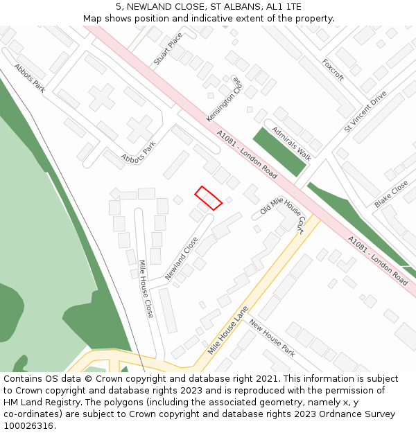 5, NEWLAND CLOSE, ST ALBANS, AL1 1TE: Location map and indicative extent of plot