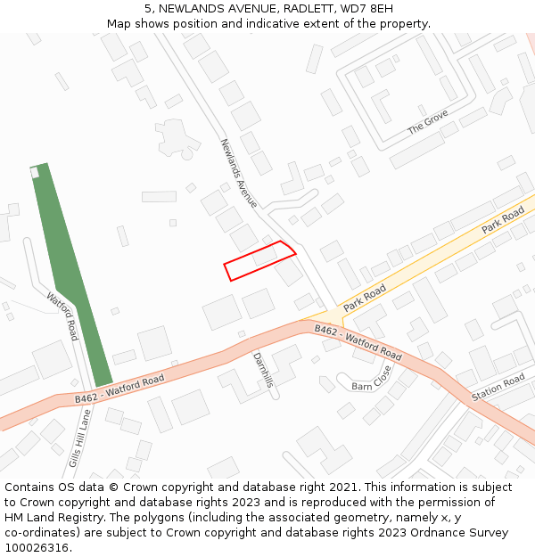 5, NEWLANDS AVENUE, RADLETT, WD7 8EH: Location map and indicative extent of plot