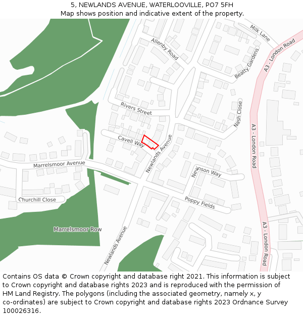 5, NEWLANDS AVENUE, WATERLOOVILLE, PO7 5FH: Location map and indicative extent of plot