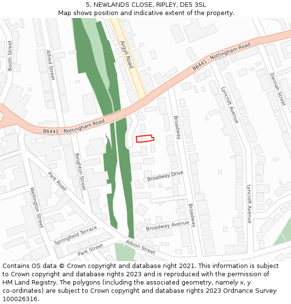 5, NEWLANDS CLOSE, RIPLEY, DE5 3SL: Location map and indicative extent of plot